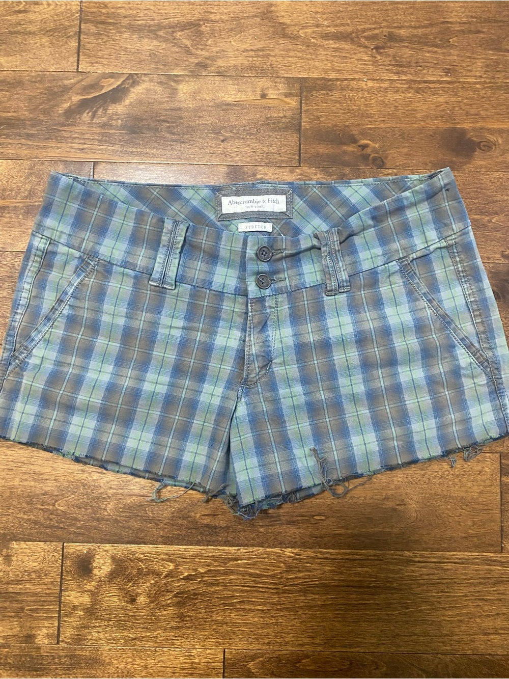 Abercrombie & Fitch Blue and Green Plaid Women's Shorts